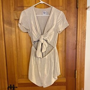 Princess Polly Cream Romper with Tie Detail